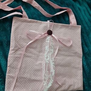 Chic Pink Polka Dot Tote with Lace Detail